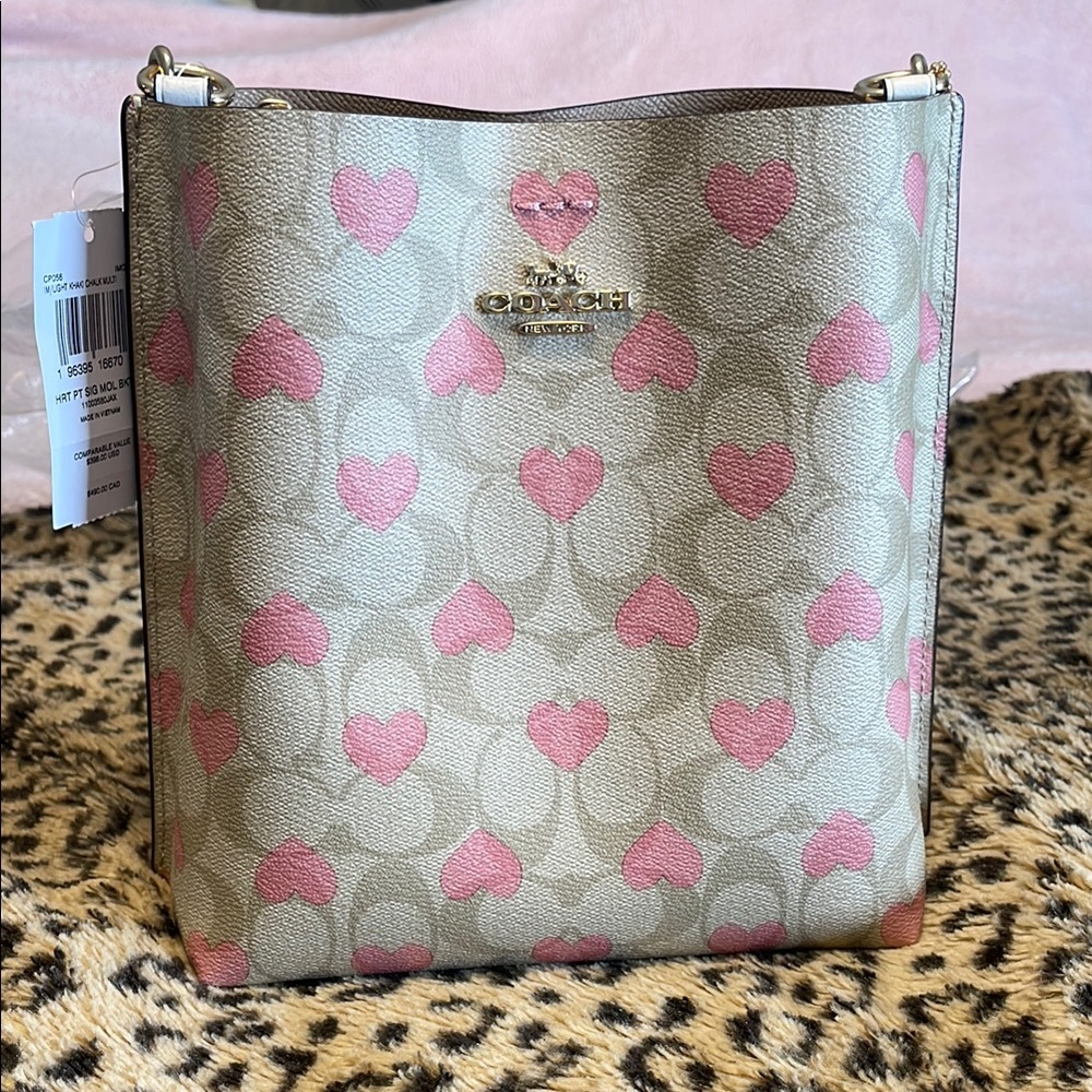 Coach Beige and Pink Heart Tote Bag